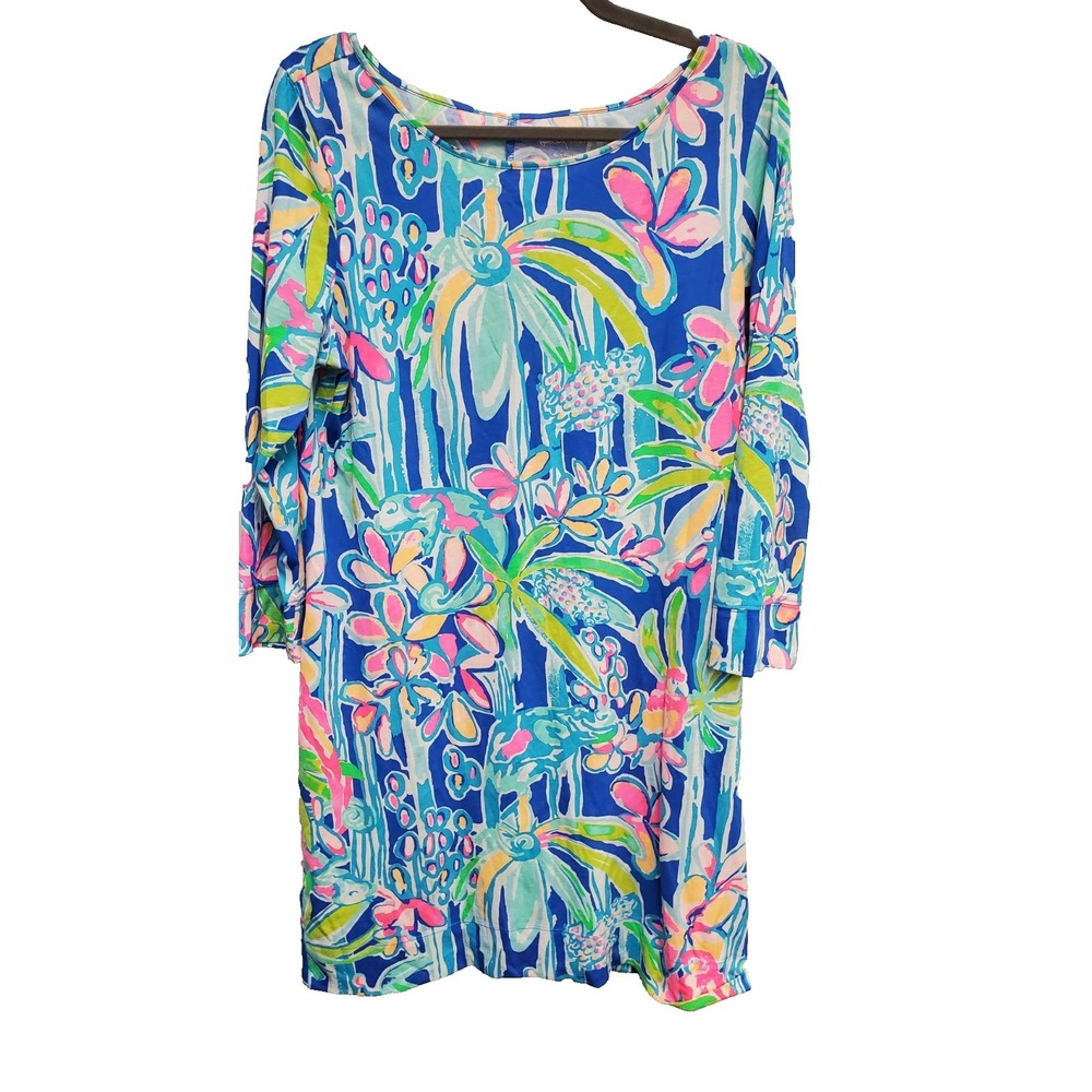 Lilly Pulitzer Marlowe Dress Size L Pop Up Jungle Hoppin Lapis Blue Ltd Ed Print
